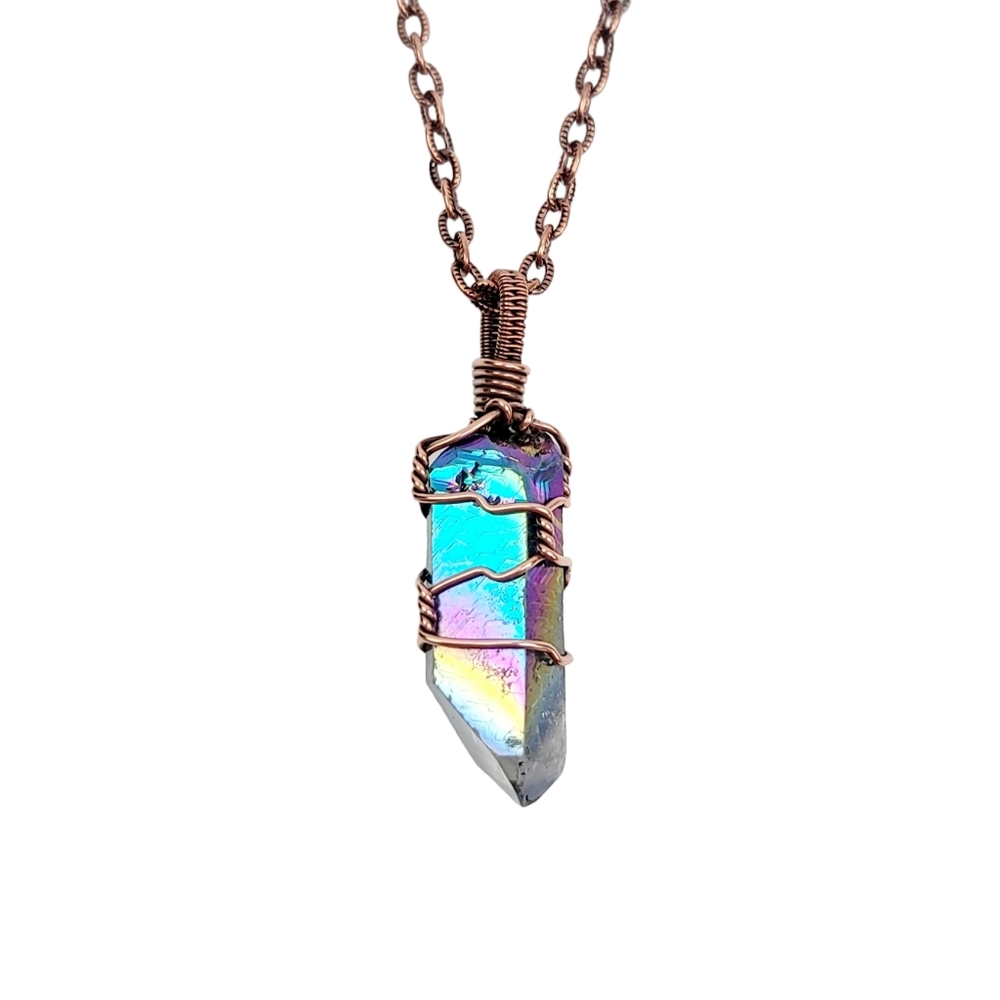 Rainbow Aura Quartz Necklace Jewelry Women Men Crystal Copper Artisan Handmade